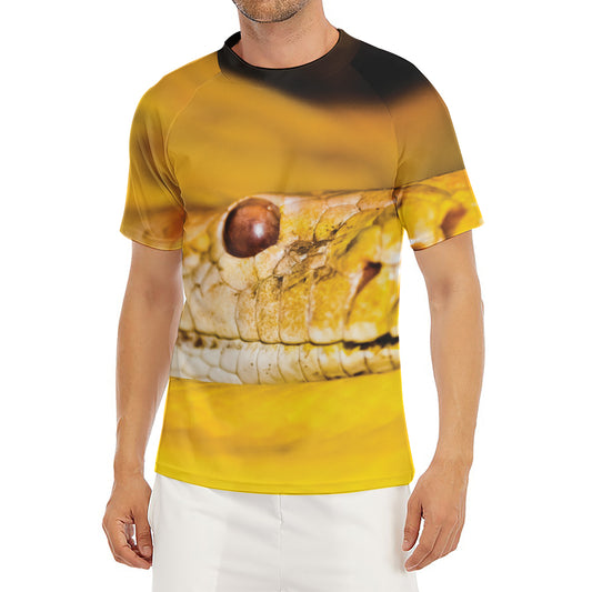 Yellow Python Snake Print Men's Short Sleeve Rash Guard
