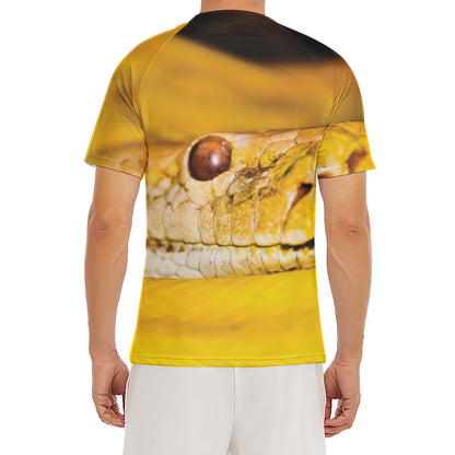 Yellow Python Snake Print Men's Short Sleeve Rash Guard