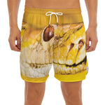 Yellow Python Snake Print Men's Split Running Shorts
