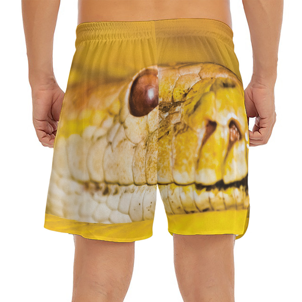 Yellow Python Snake Print Men's Split Running Shorts