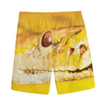 Yellow Python Snake Print Men's Sports Shorts