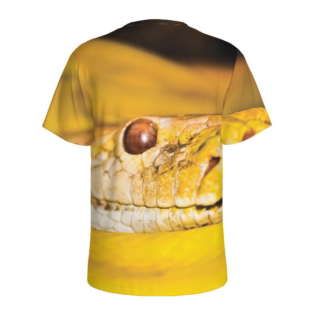 Yellow Python Snake Print Men's Sports T-Shirt