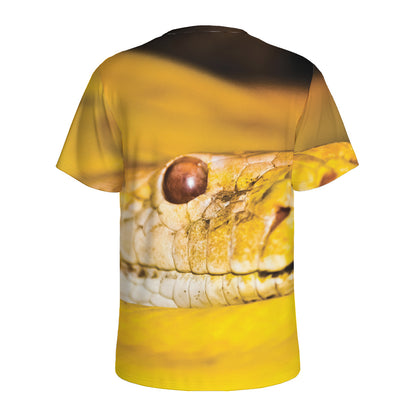 Yellow Python Snake Print Men's Sports T-Shirt