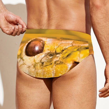 Yellow Python Snake Print Men's Swim Briefs