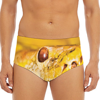 Yellow Python Snake Print Men's Triangle Swim Briefs