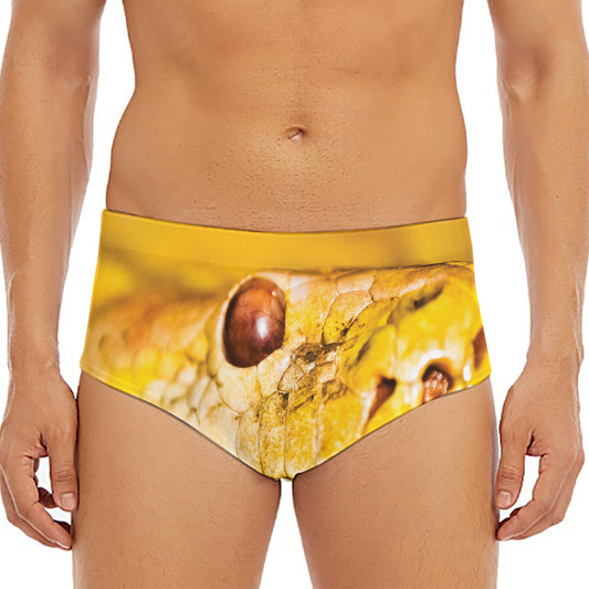 Yellow Python Snake Print Men's Triangle Swim Briefs