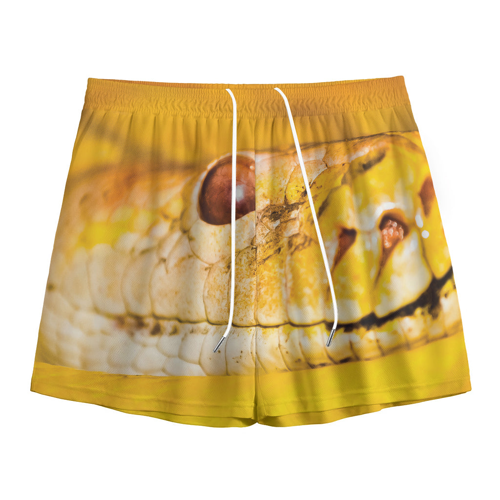 Yellow Python Snake Print Mesh Shorts
