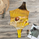 Yellow Python Snake Print One Shoulder Bodysuit