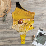 Yellow Python Snake Print One Shoulder Bodysuit