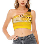 Yellow Python Snake Print One Shoulder Crop Top