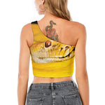 Yellow Python Snake Print One Shoulder Crop Top