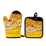 Yellow Python Snake Print Oven Mitt And Pot Holder Set