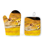 Yellow Python Snake Print Oven Mitt And Pot Holder Set