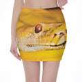 Yellow Python Snake Print Pencil Mini Skirt