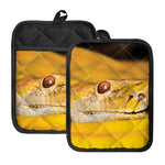 Yellow Python Snake Print Pot Holders With Pocket