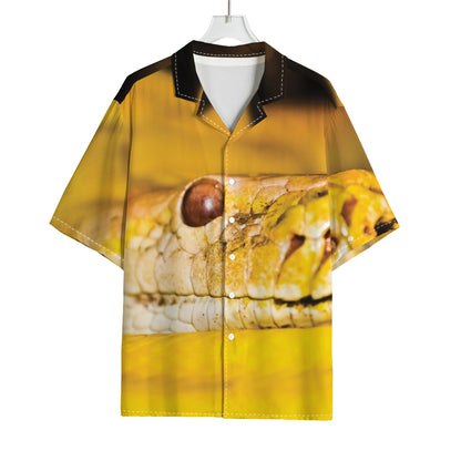 Yellow Python Snake Print Rayon Hawaiian Shirt
