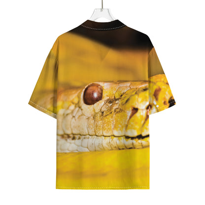 Yellow Python Snake Print Rayon Hawaiian Shirt