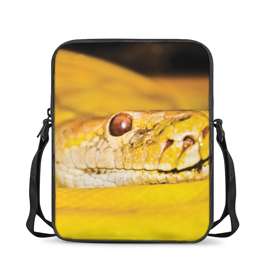 Yellow Python Snake Print Rectangular Crossbody Bag