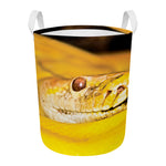 Yellow Python Snake Print Round Laundry Basket