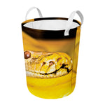 Yellow Python Snake Print Round Laundry Basket