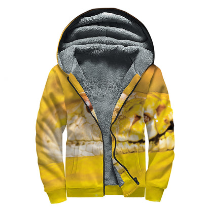 Yellow Python Snake Print Sherpa Lined Zip Up Hoodie
