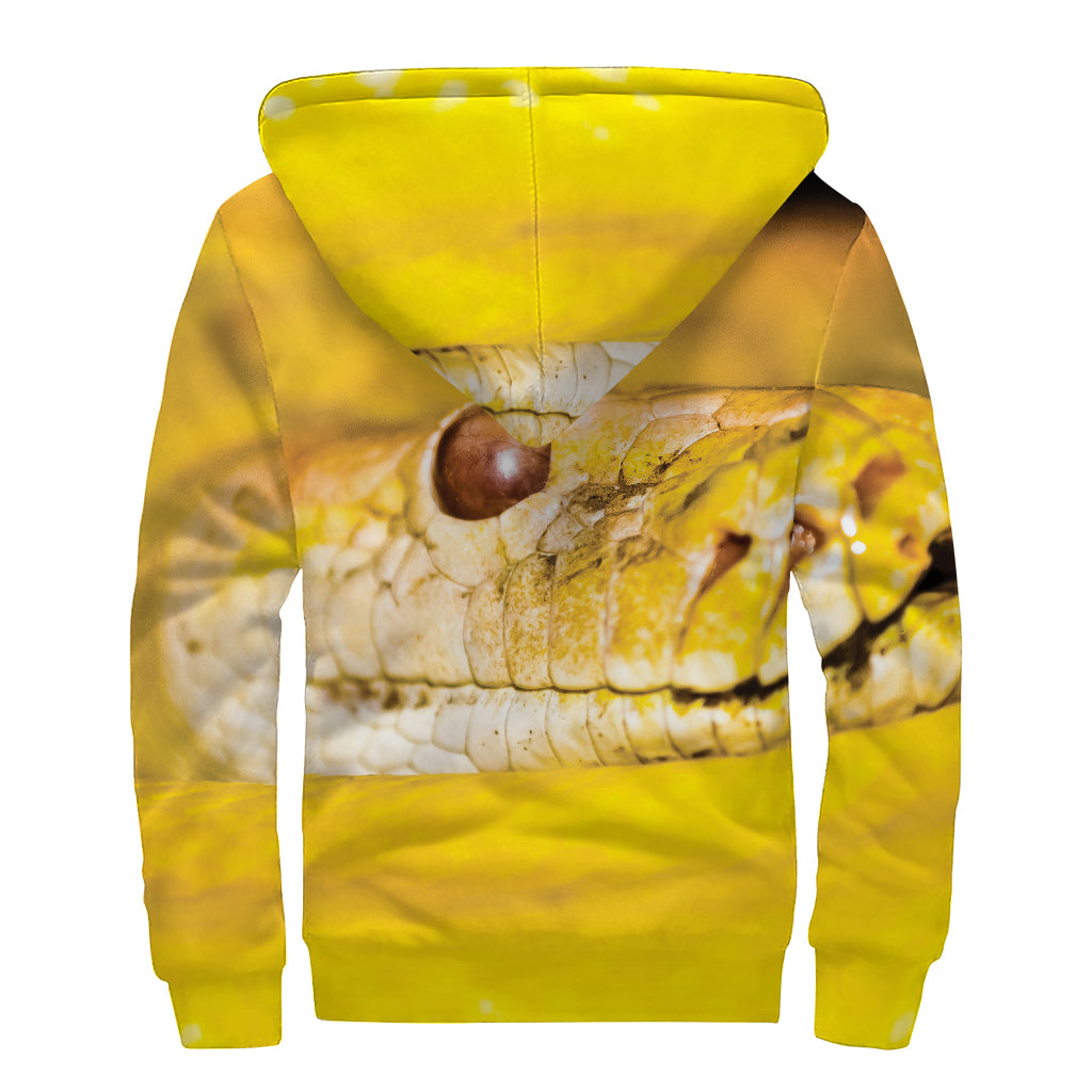 Yellow Python Snake Print Sherpa Lined Zip Up Hoodie