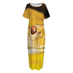 Yellow Python Snake Print Short Sleeve Long Nightdress