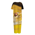 Yellow Python Snake Print Short Sleeve Long Nightdress