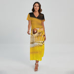Yellow Python Snake Print Short Sleeve Maxi Dress