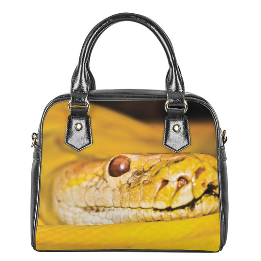 Yellow Python Snake Print Shoulder Handbag