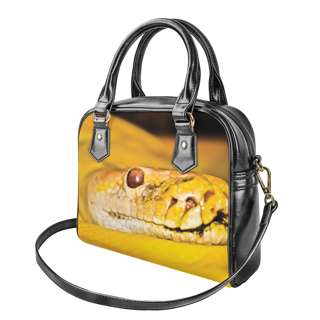 Yellow Python Snake Print Shoulder Handbag