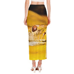 Yellow Python Snake Print Side Slit Maxi Skirt