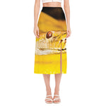 Yellow Python Snake Print Side Slit Midi Skirt