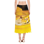 Yellow Python Snake Print Side Slit Midi Skirt