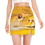 Yellow Python Snake Print Side Slit Mini Skirt