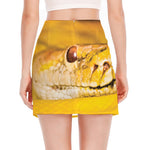 Yellow Python Snake Print Side Slit Mini Skirt