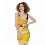 Yellow Python Snake Print Sleeveless Bodycon Dress