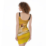 Yellow Python Snake Print Sleeveless Bodycon Dress