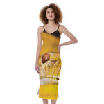 Yellow Python Snake Print Slim Fit Midi Cami Dress
