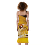 Yellow Python Snake Print Slim Fit Midi Cami Dress
