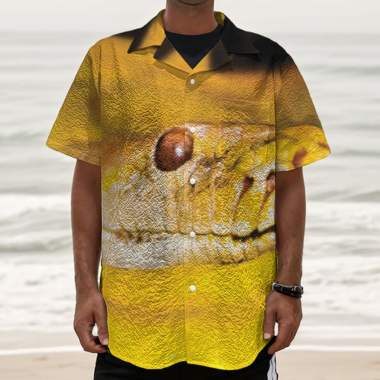Yellow Python Snake Print Textured Short Sleeve Shirt
