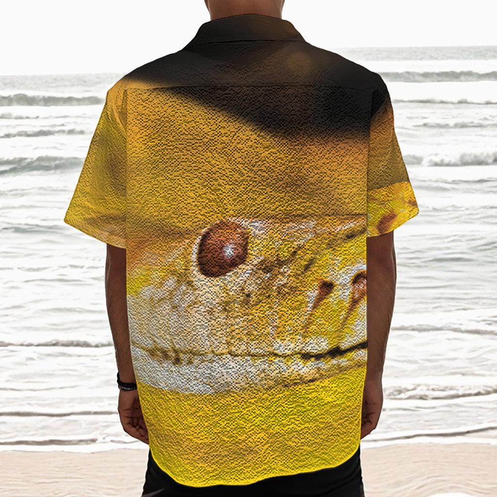 Yellow Python Snake Print Textured Short Sleeve Shirt