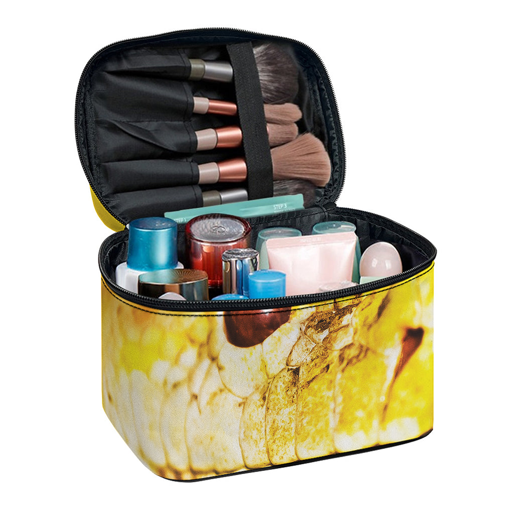 Yellow Python Snake Print Travel Makeup Bag
