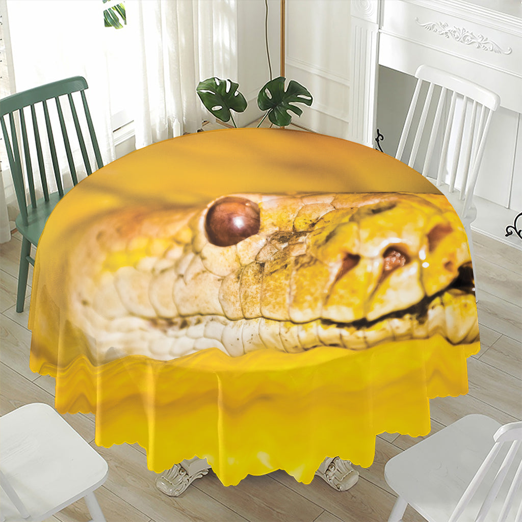 Yellow Python Snake Print Waterproof Round Tablecloth