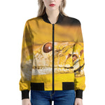 Yellow Python Snake Print Women's Bomber Jacket
