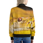 Yellow Python Snake Print Women's Bomber Jacket