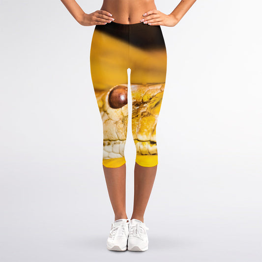 Yellow Python Snake Print Women's Capri Leggings