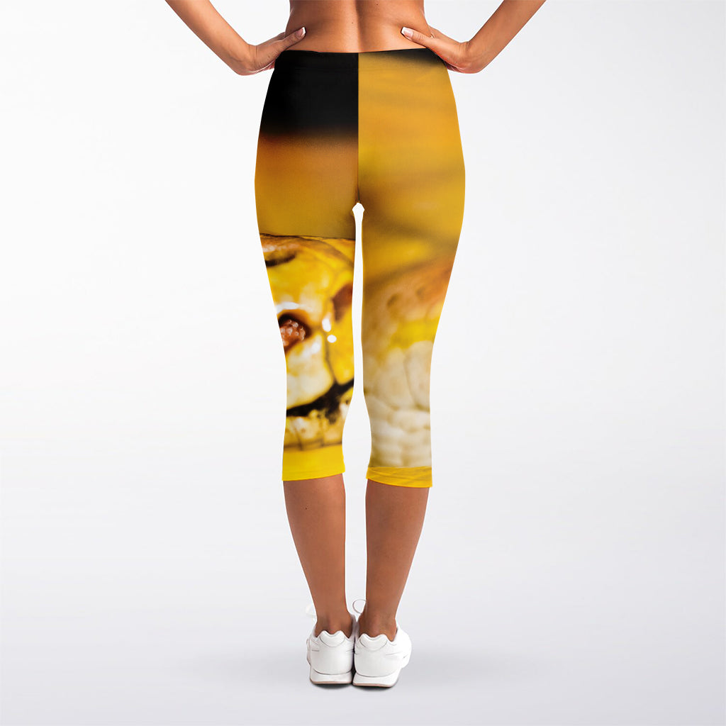 Yellow Python Snake Print Women's Capri Leggings