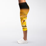 Yellow Python Snake Print Women's Capri Leggings