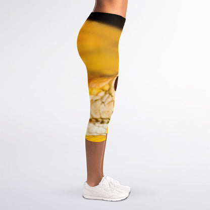 Yellow Python Snake Print Women's Capri Leggings